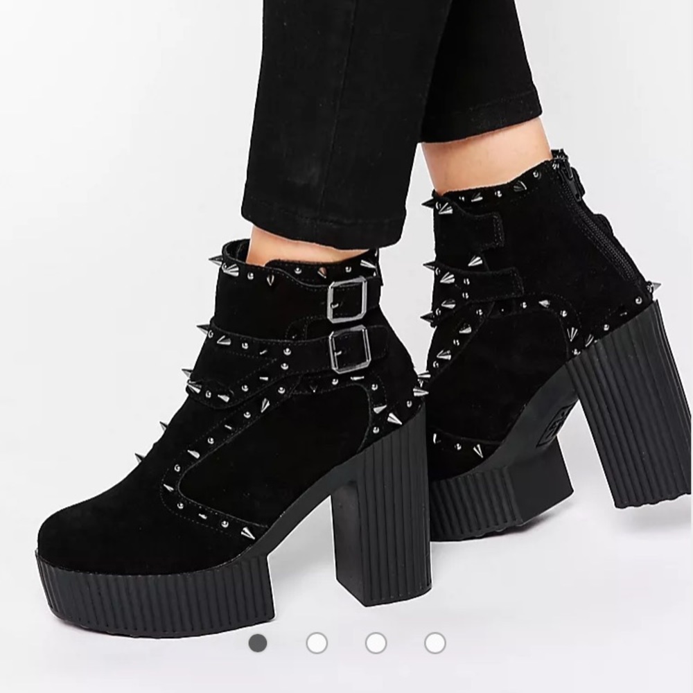 T.U.K. Yuni Boot Creeper Studded Spiked High Platform Heel A9123L Black Suede